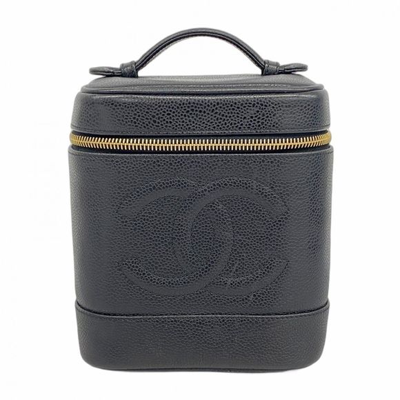 Chanel Vanity Bag Caviar Skin Black Gold Hardware Pre-owned Women's - Picture 1 of 10